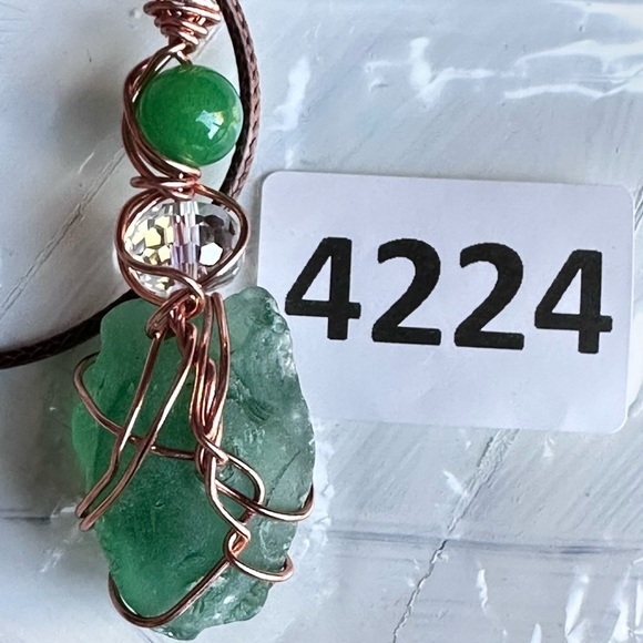 Handmade Pendant Sea Beach Glass, Necklace, Wire Wrapped Artisan 4226 Y - Picture 3 of 11
